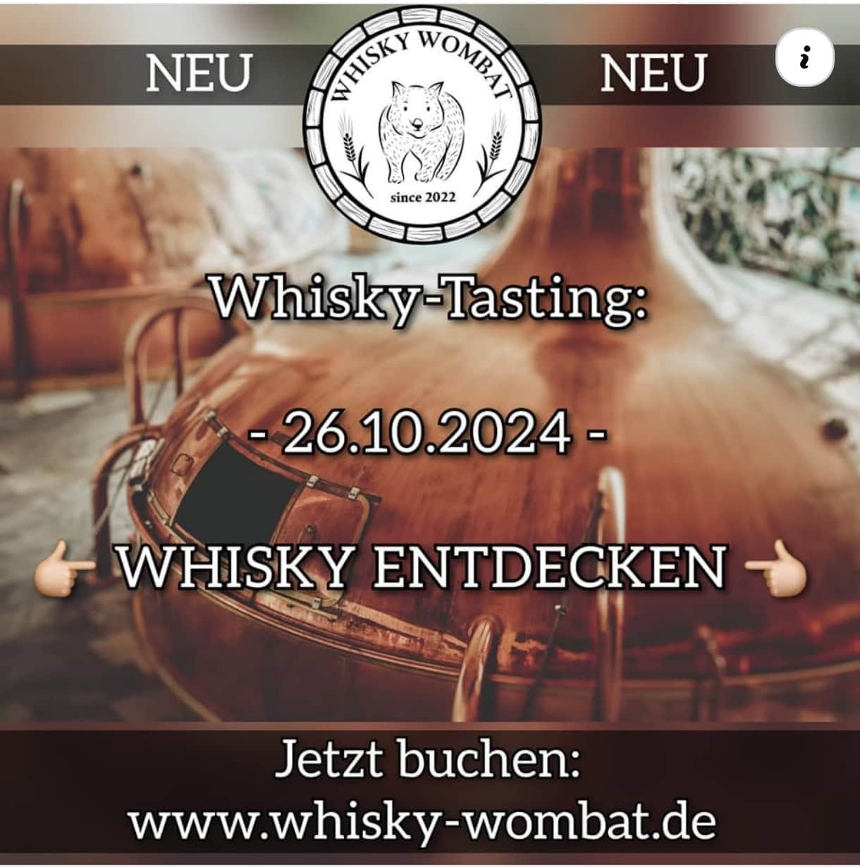 "Whisky-Verkostung am 26.10.2024 bei Whisky Wombat. Jetzt buchen unter www.whisky-wombat.de"